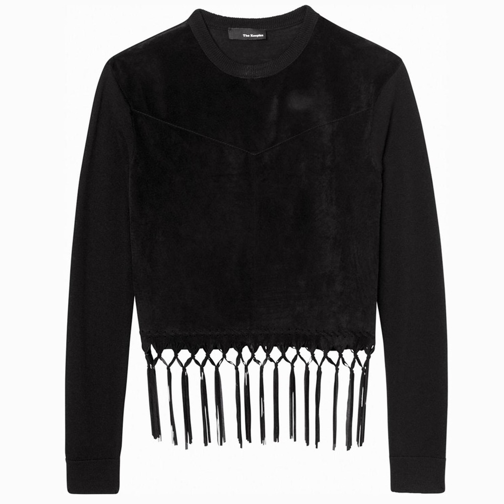 the Kooples Suede Leather Wool Fringe Top